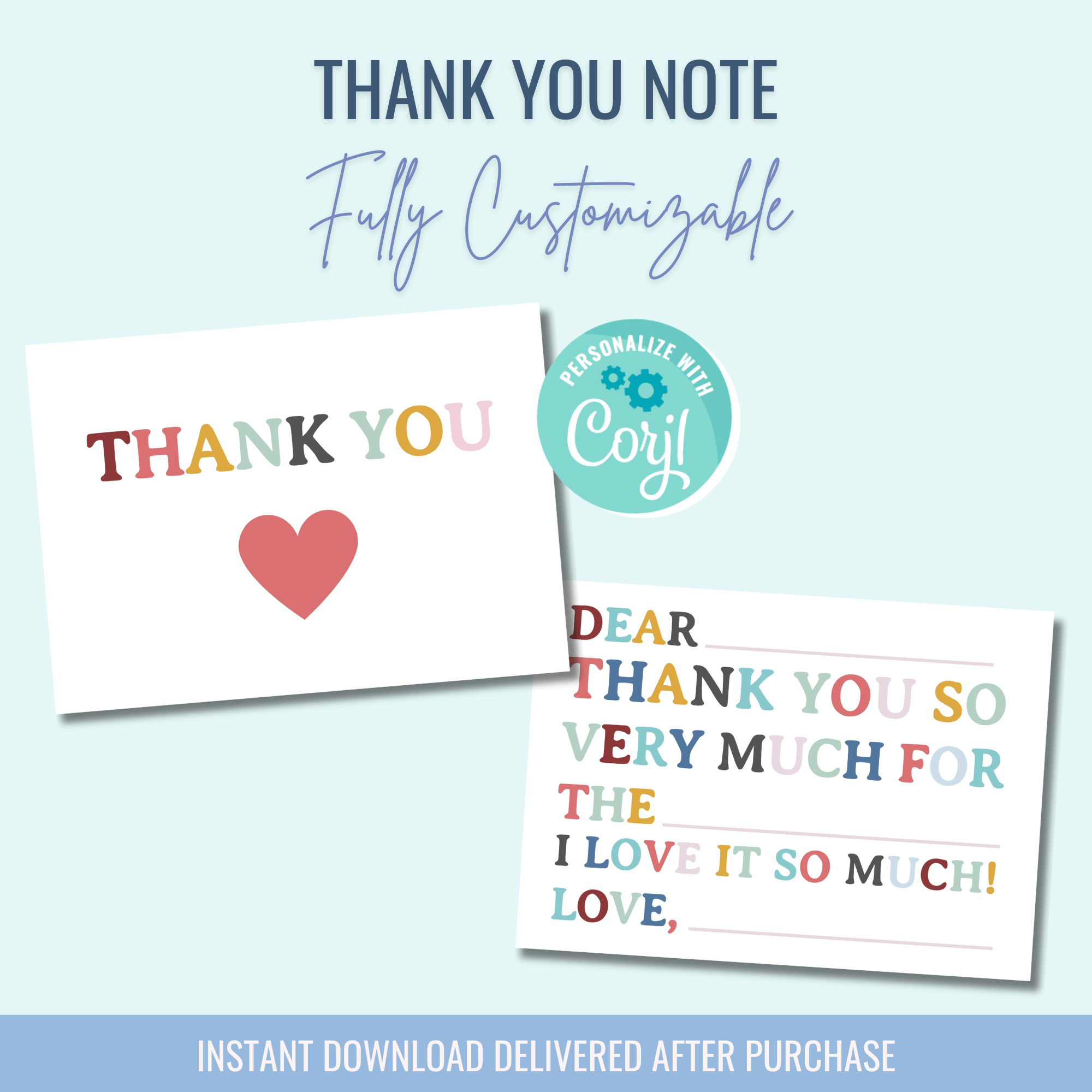 Printable: Thank You Note Balloon Letters - Curious Baby Cards - DIGI - THANKU