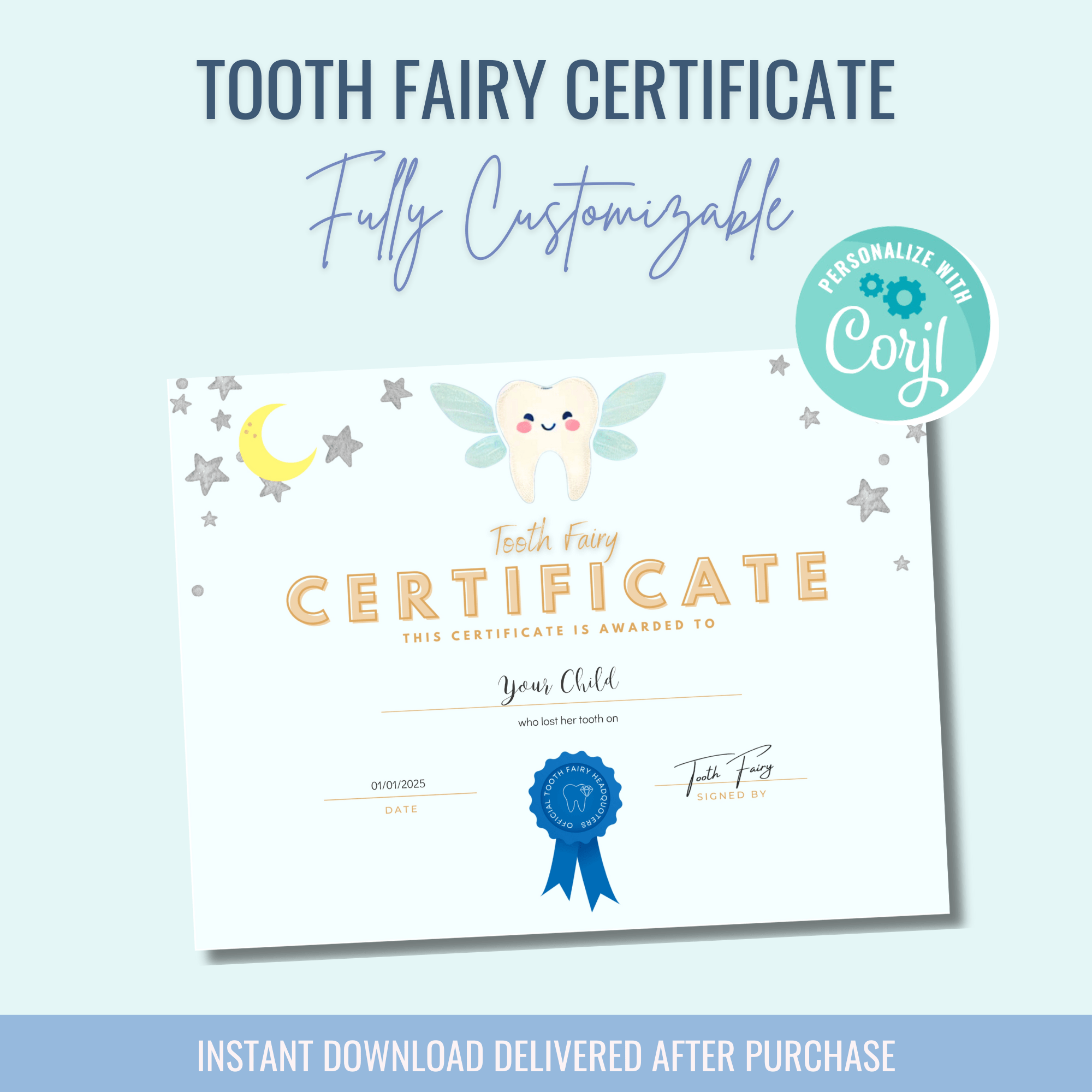 Printable: Tooth Fairy Certificate - Curious Baby Cards - DIGI - TOOTH