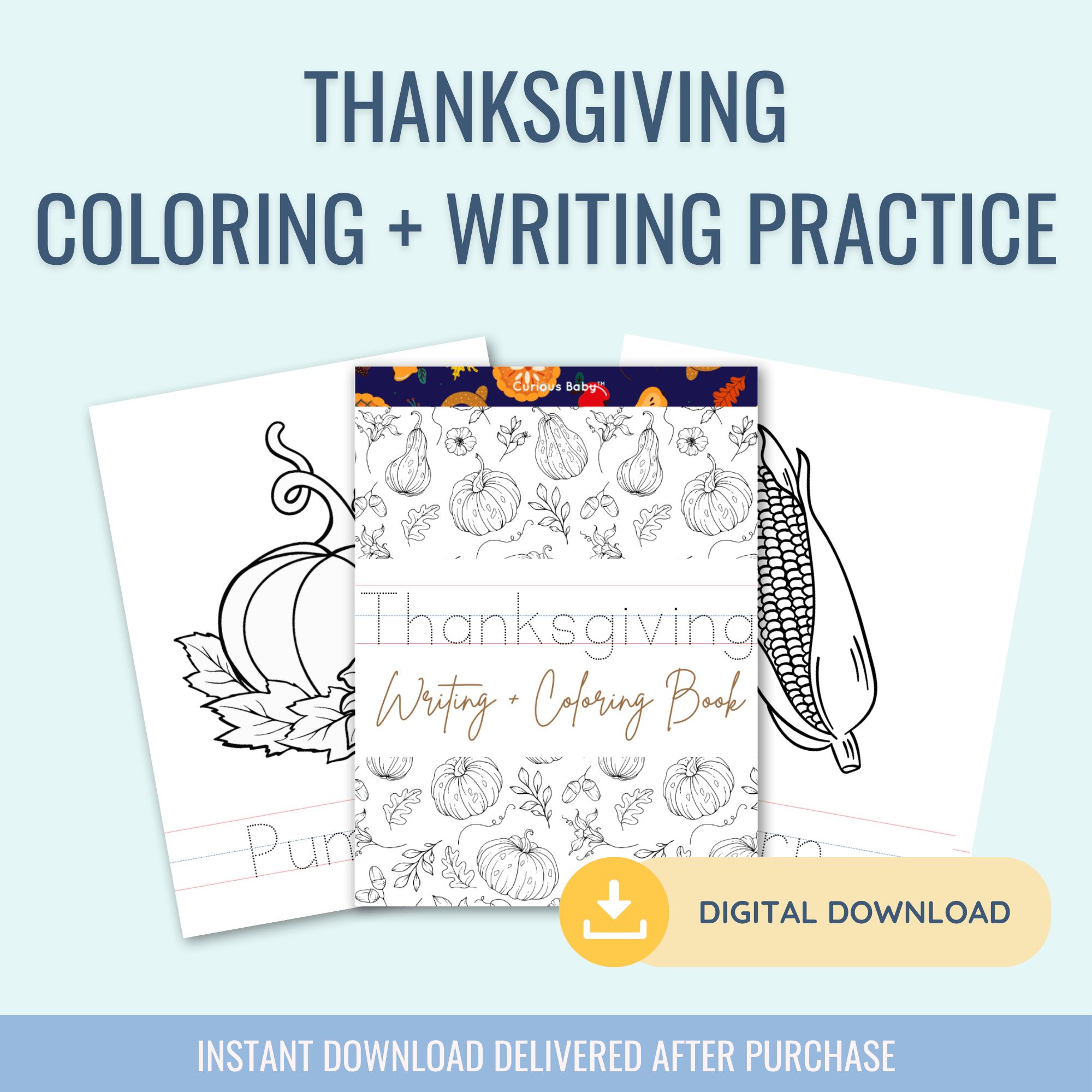 Thanksgiving Theme: Writing Practice + Coloring Book - Curious Baby Cards - Digital - Hanukkah