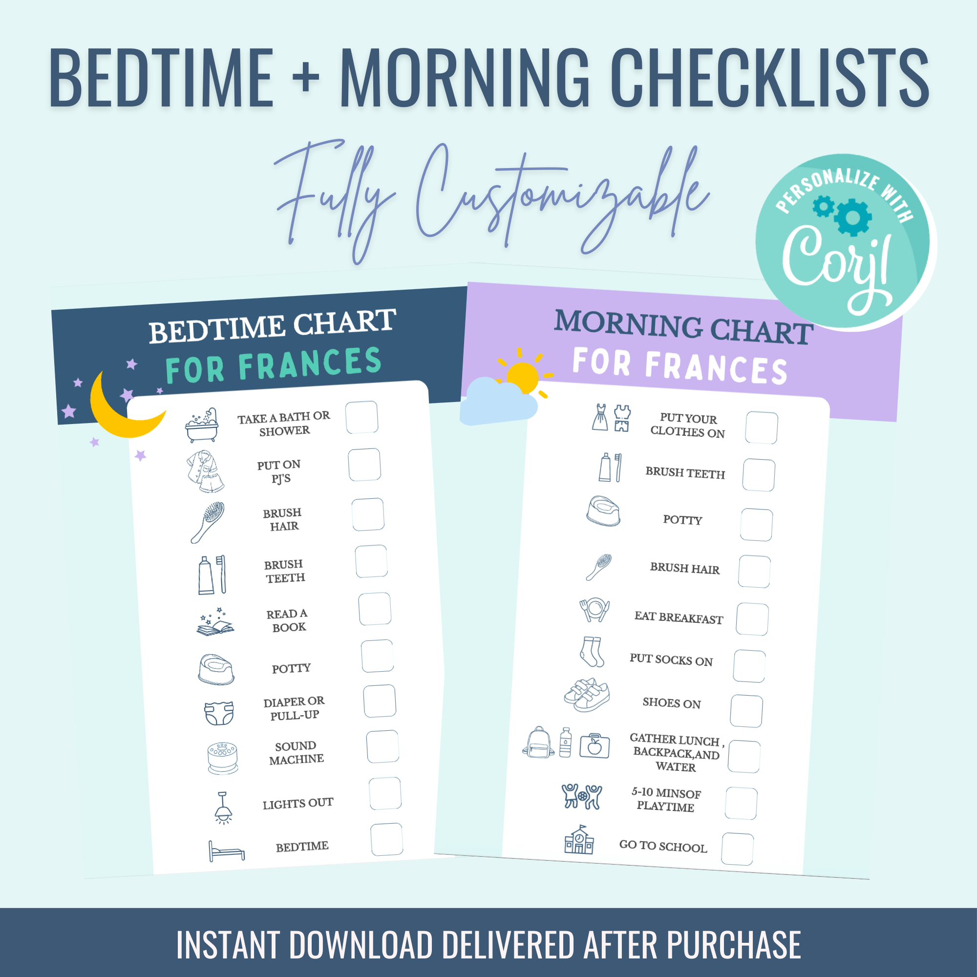 Printable: Bedtime & Morning Toddler Checklists - Curious Baby Cards - DIGI - CHECK