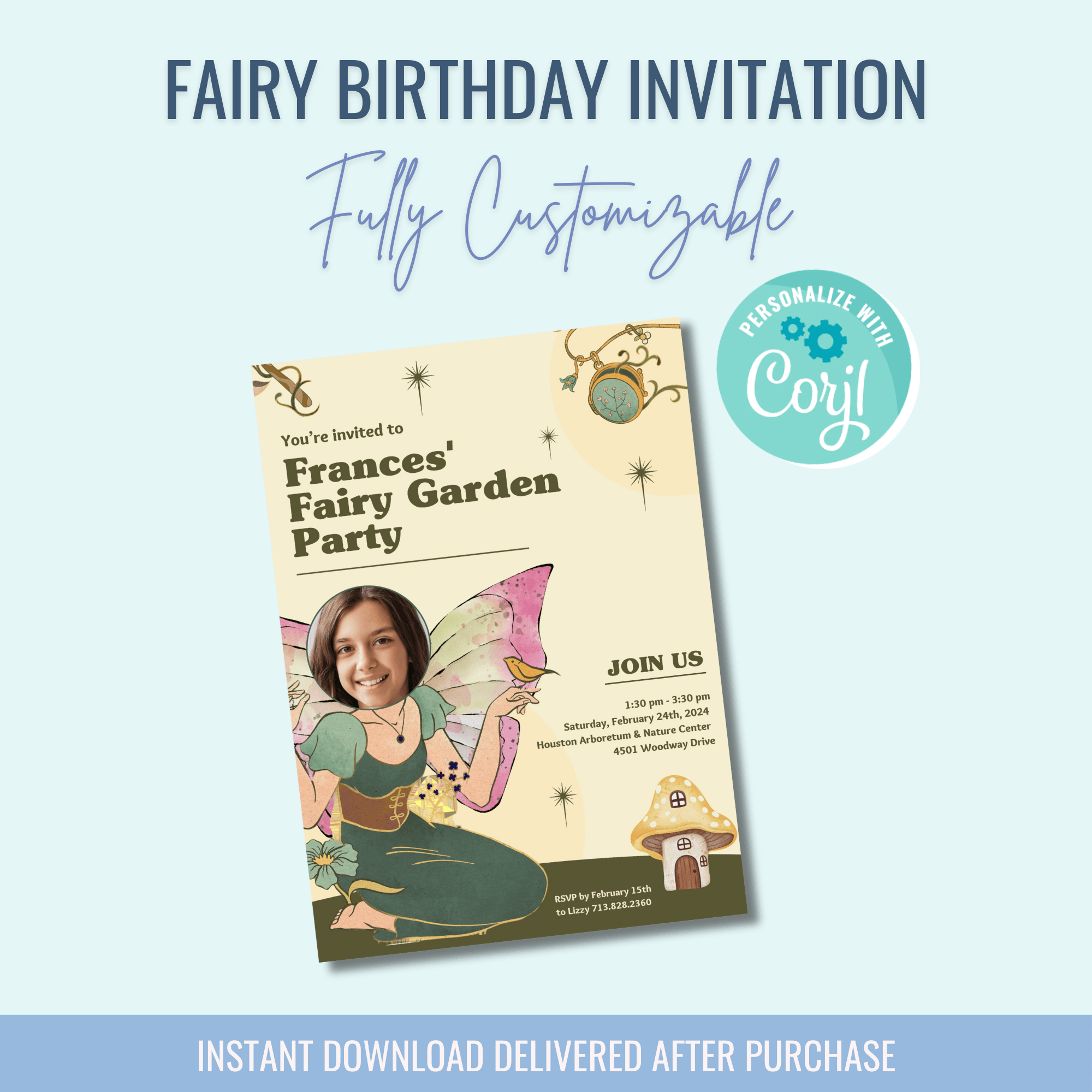 Printable: Fairy Birthday Invitation - Curious Baby Cards - DIGI - BIR - FAIRY