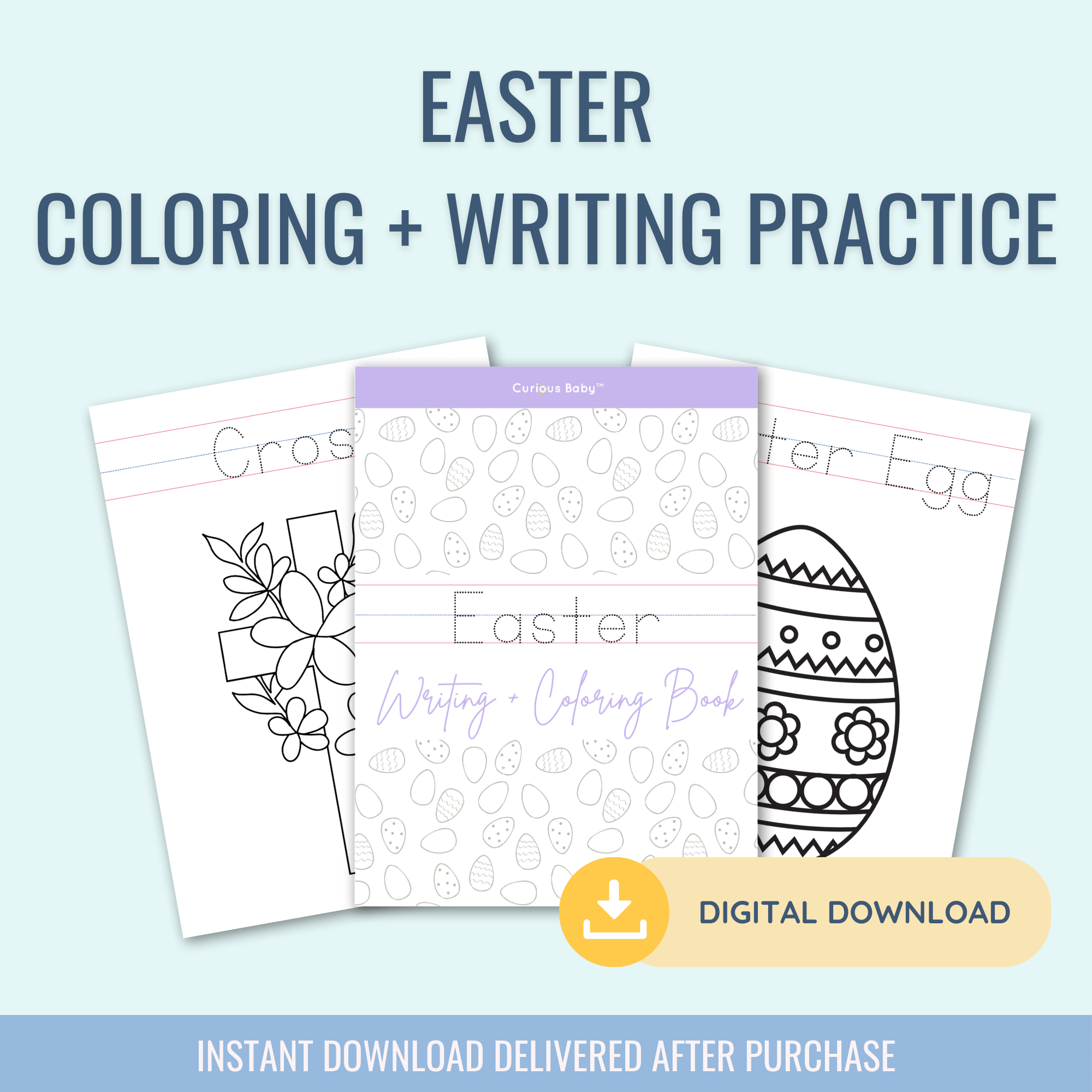 Printable: Easter Writing + Coloring Book - Curious Baby Cards - DIGI - EAS - BUN