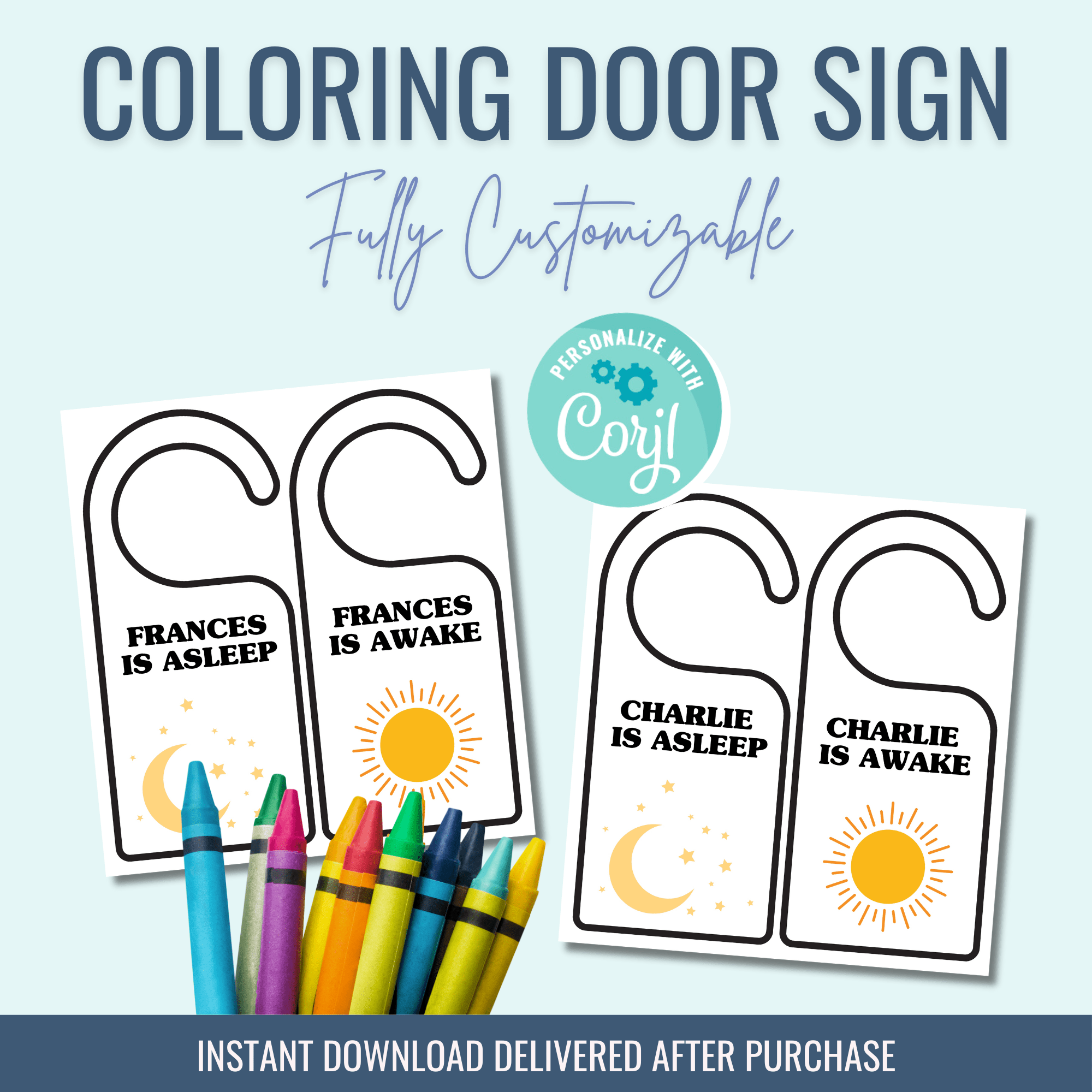 Morning & Night Door Sign Printable - Curious Baby Cards -