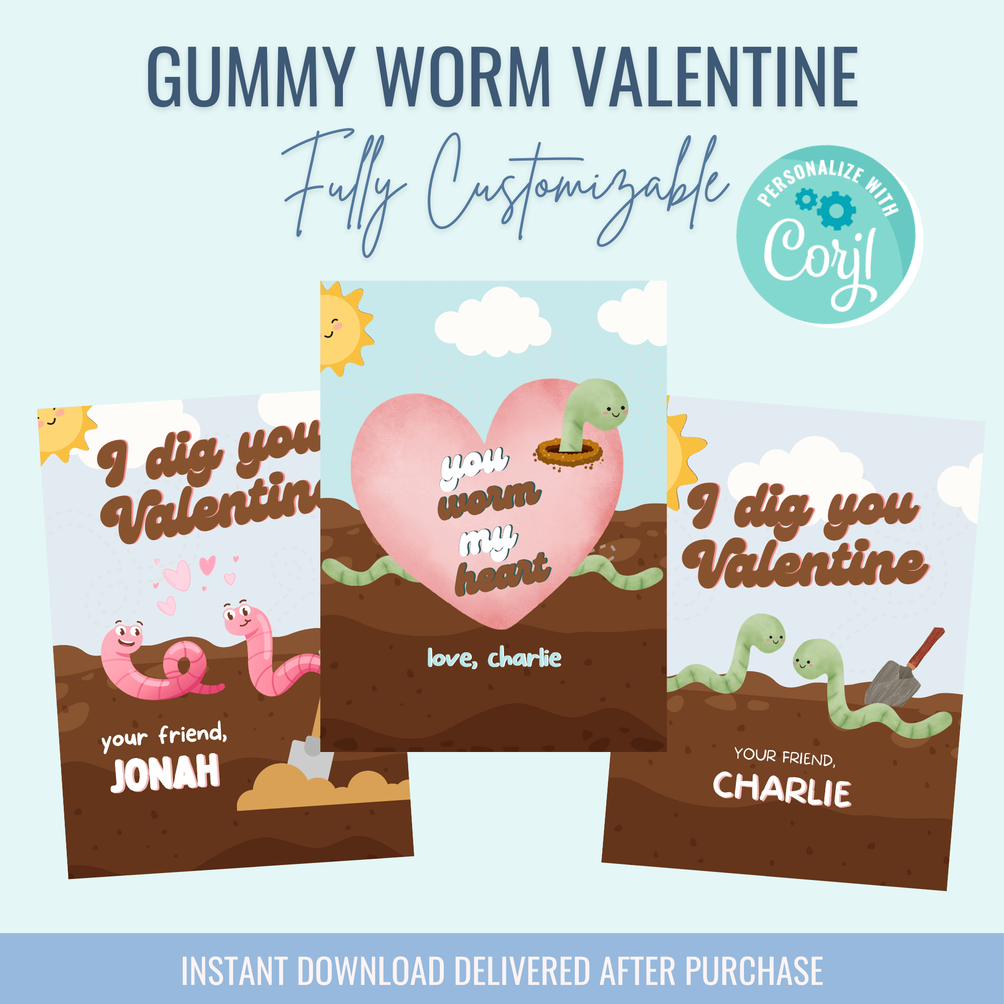Printable: Gummy Worm Candy Valentine - Curious Baby Cards - DIGI - VAL - BURST