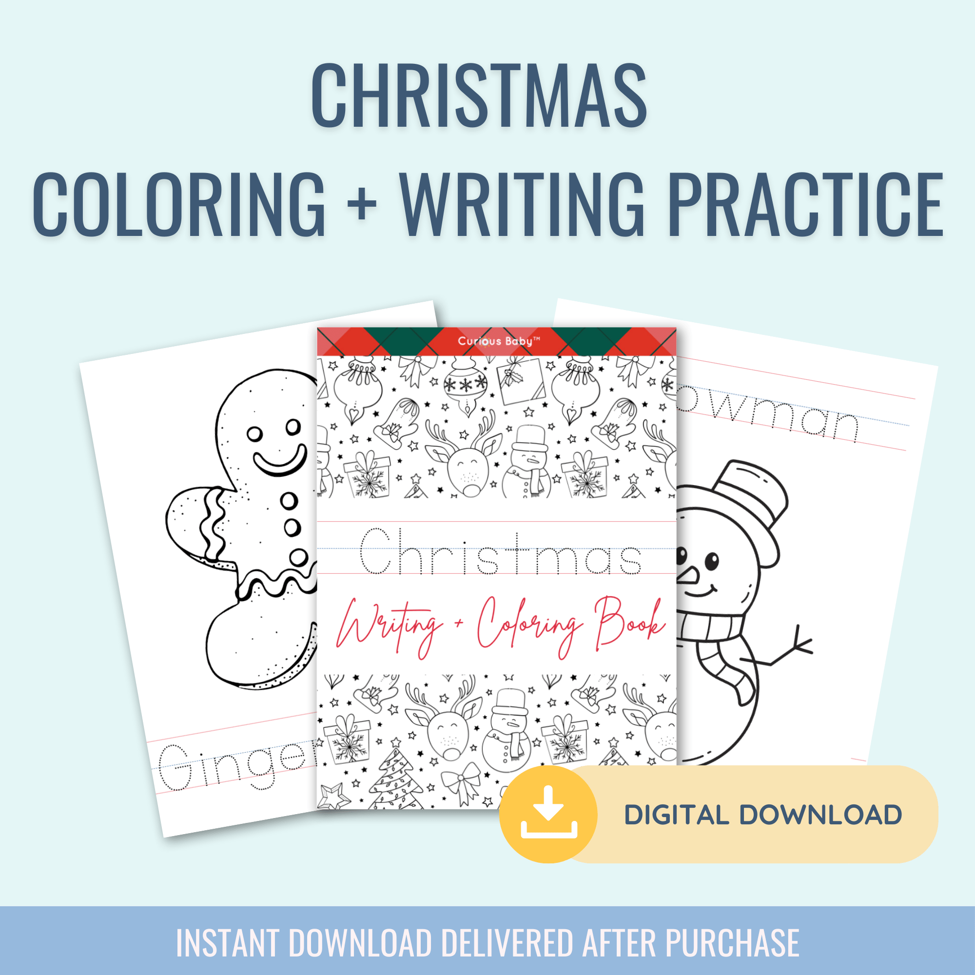 Christmas Theme: Writing Practice + Coloring Book - Curious Baby Cards - Digital - Christmas