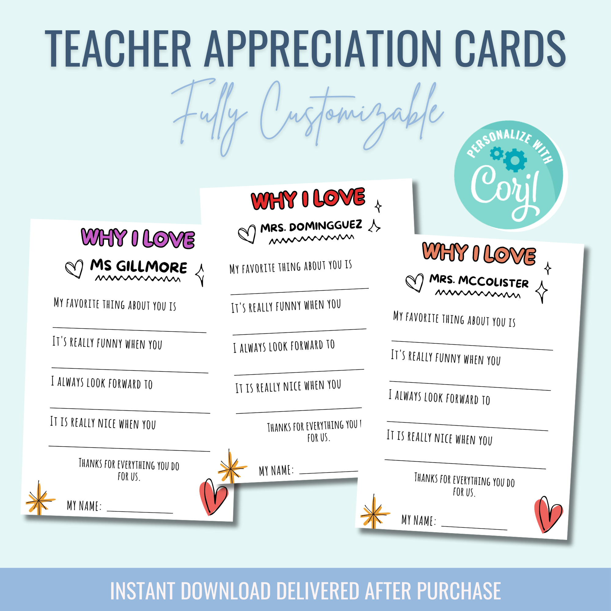 Printable: Teacher Appreciation Cards - Curious Baby Cards - DIGI - TEACH