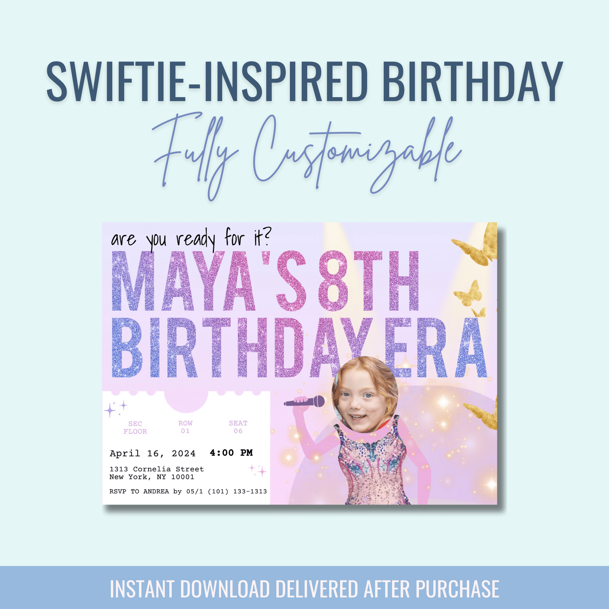 Printable: Swiftie - Inspired Birthday Invitation - Curious Baby Cards - DIGI - SWIFTB