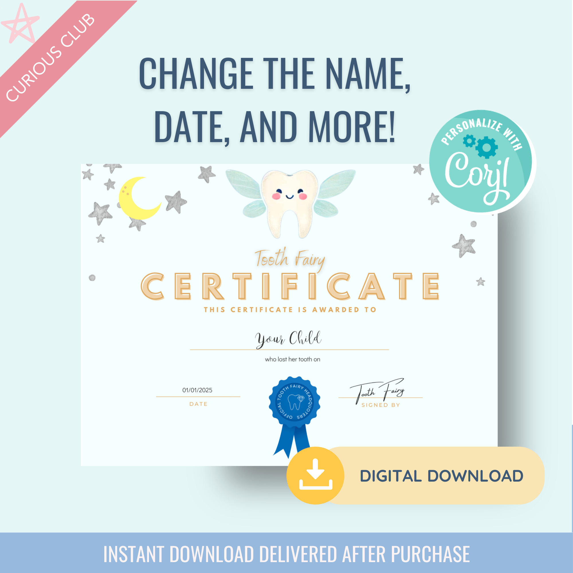 Printable: Tooth Fairy Certificate - Curious Baby Cards - DIGI - TOOTH