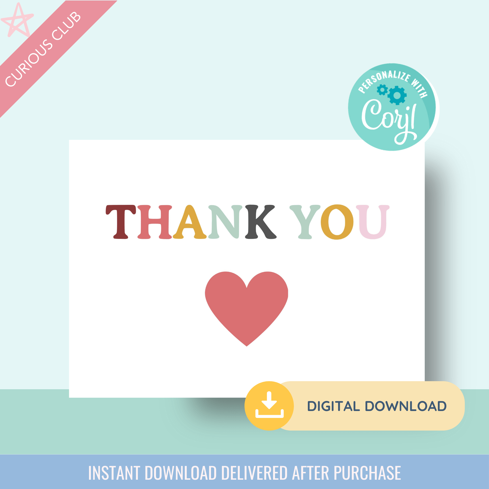 Printable: Thank You Note Balloon Letters - Curious Baby Cards - DIGI - THANKU