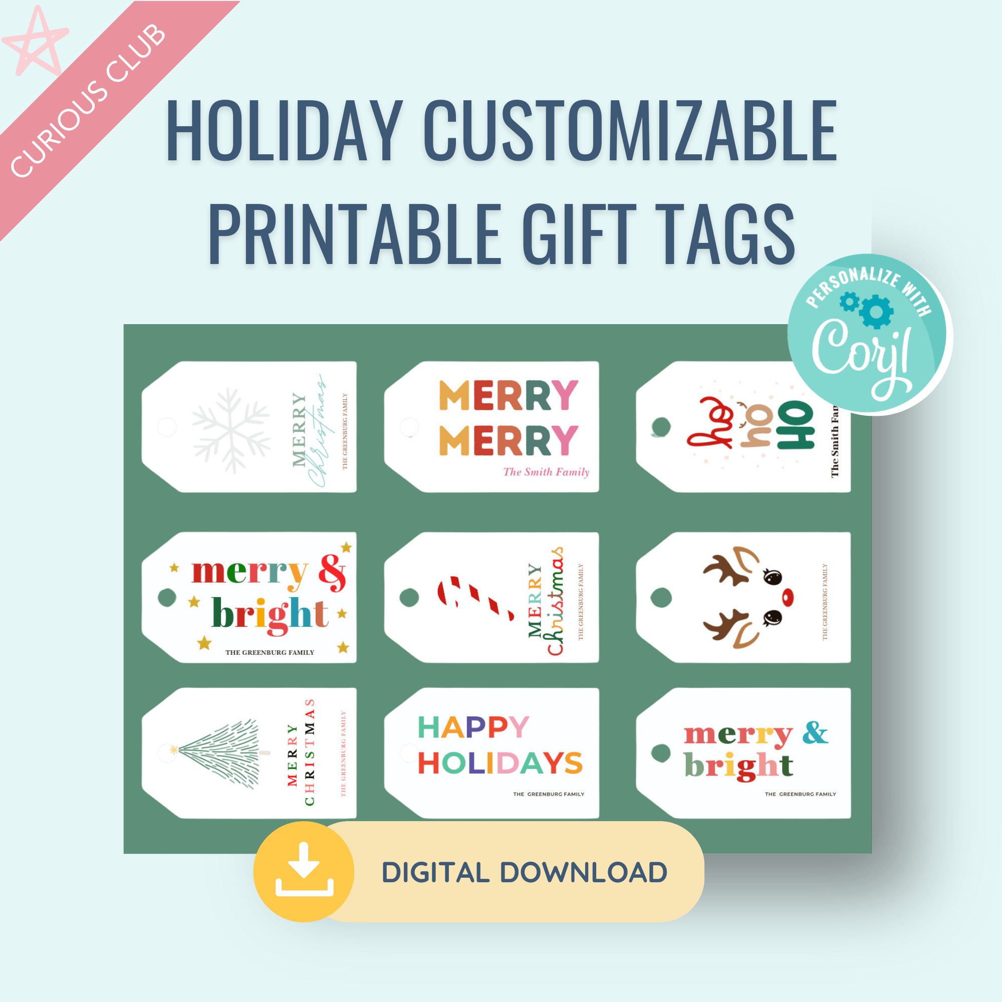 Holiday Printable Gift Tags (Fully Customizable) - Curious Baby Cards - DIGI - GIFT TAGS