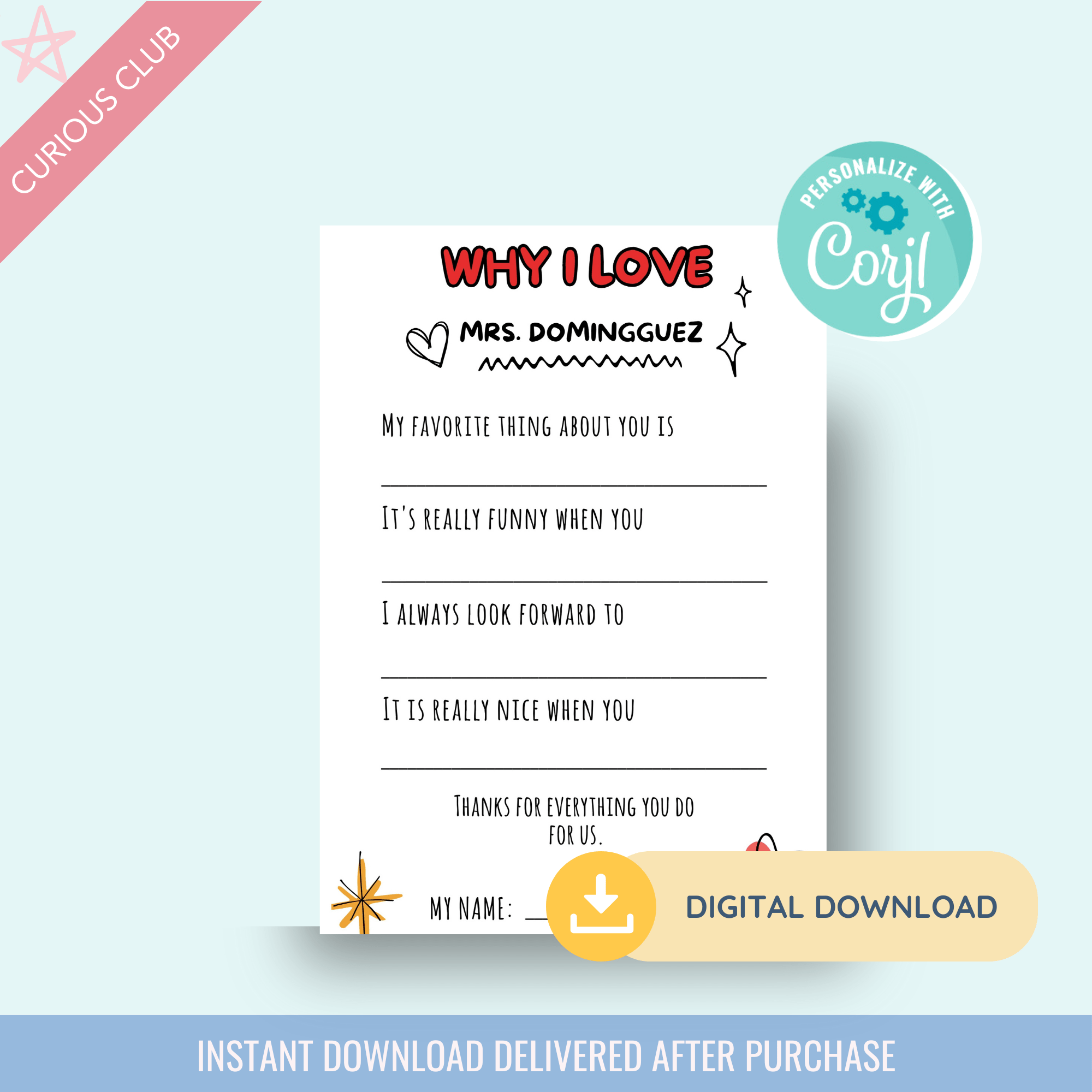 Printable: Teacher Appreciation Cards - Curious Baby Cards - DIGI - TEACH