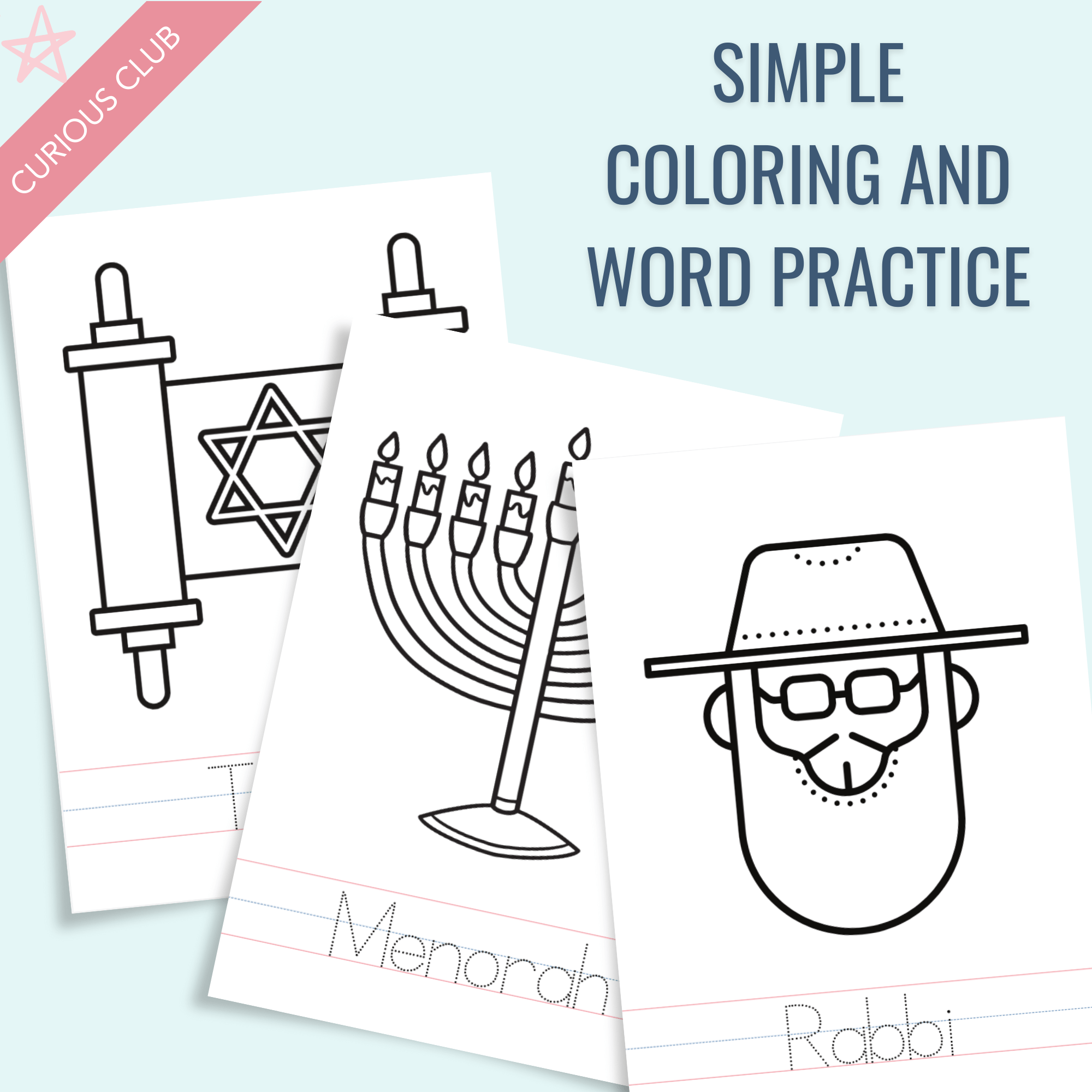 Hanukkah Theme: Writing Practice + Coloring Book - Curious Baby Cards - Digital - Hanukkah