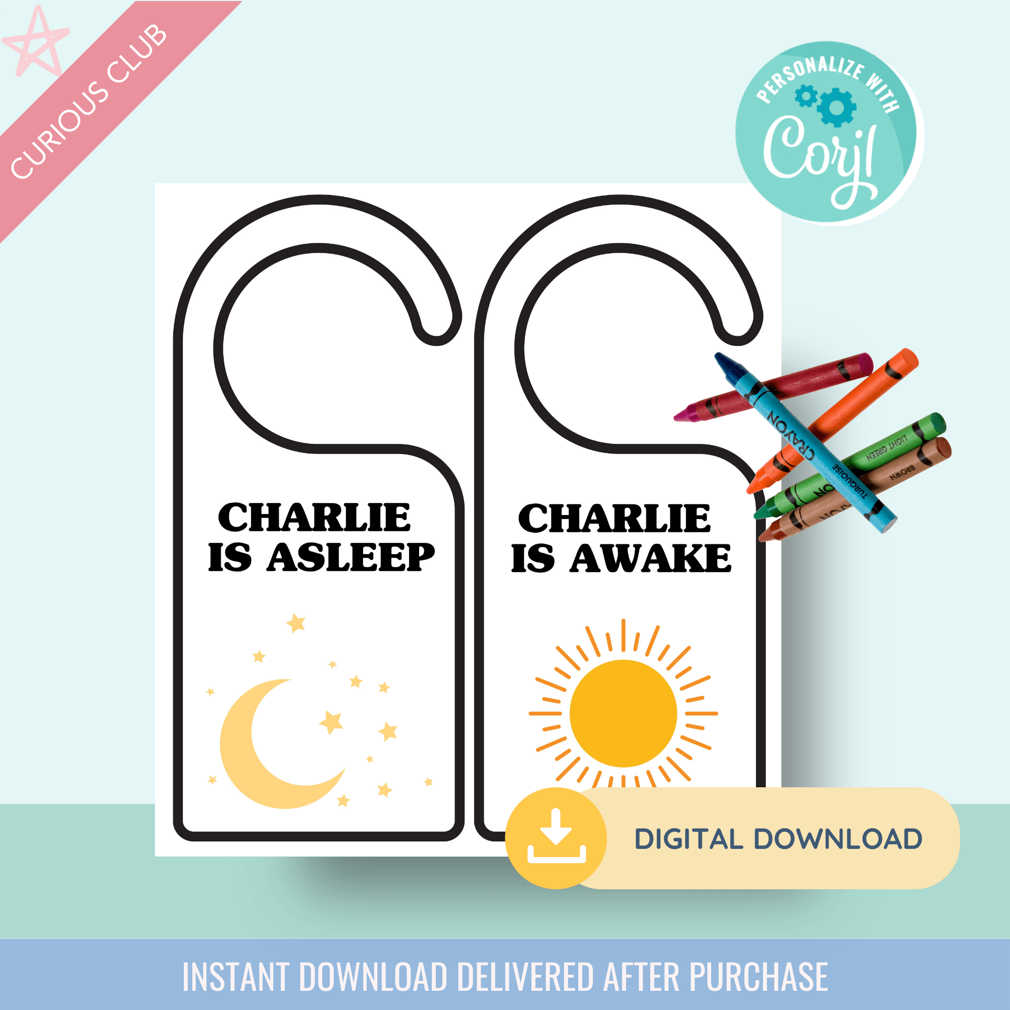 Morning & Night Door Sign Printable - Curious Baby Cards -
