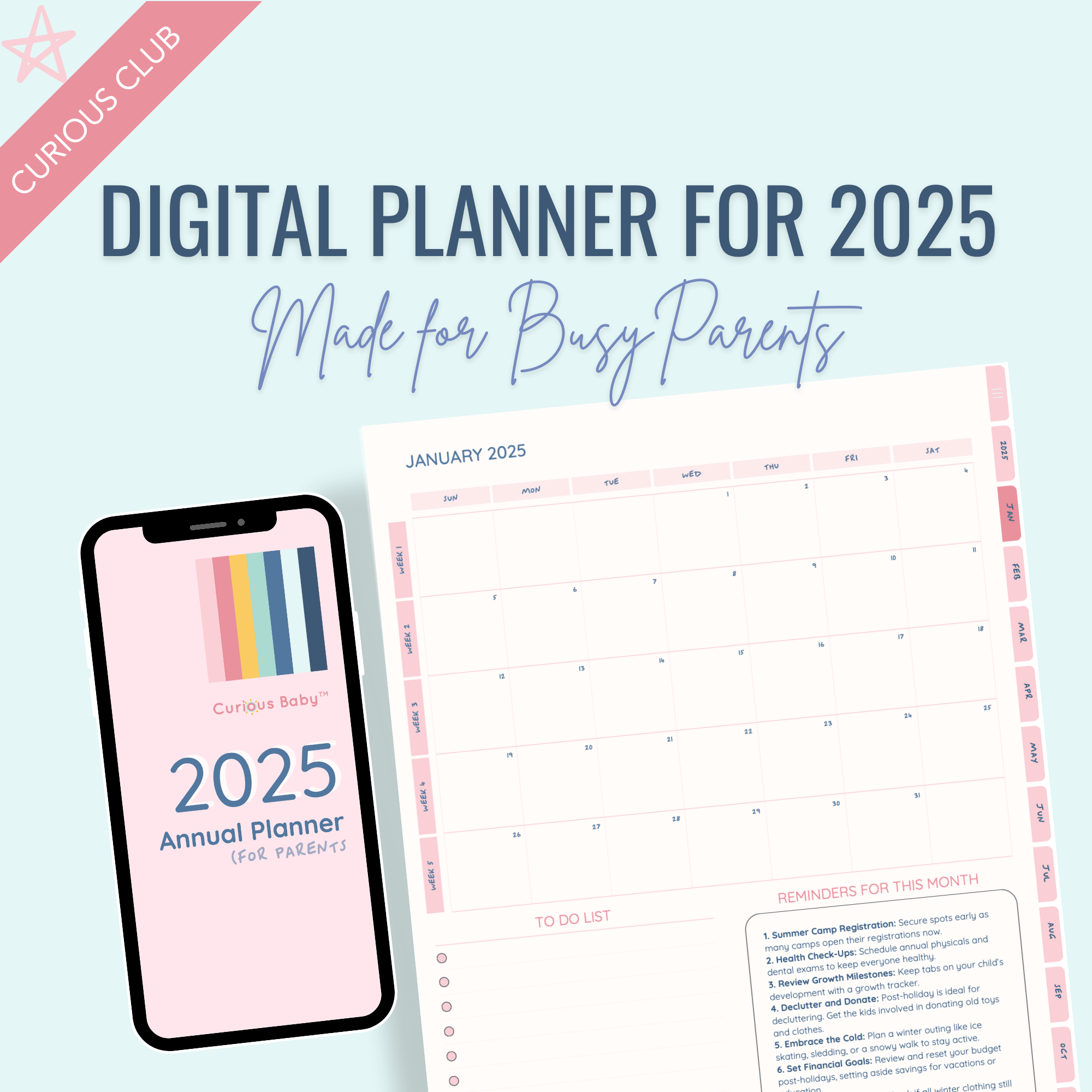 Printable: Annual 2025 Parent Planner - Curious Baby Cards - DIGI - PLANNER