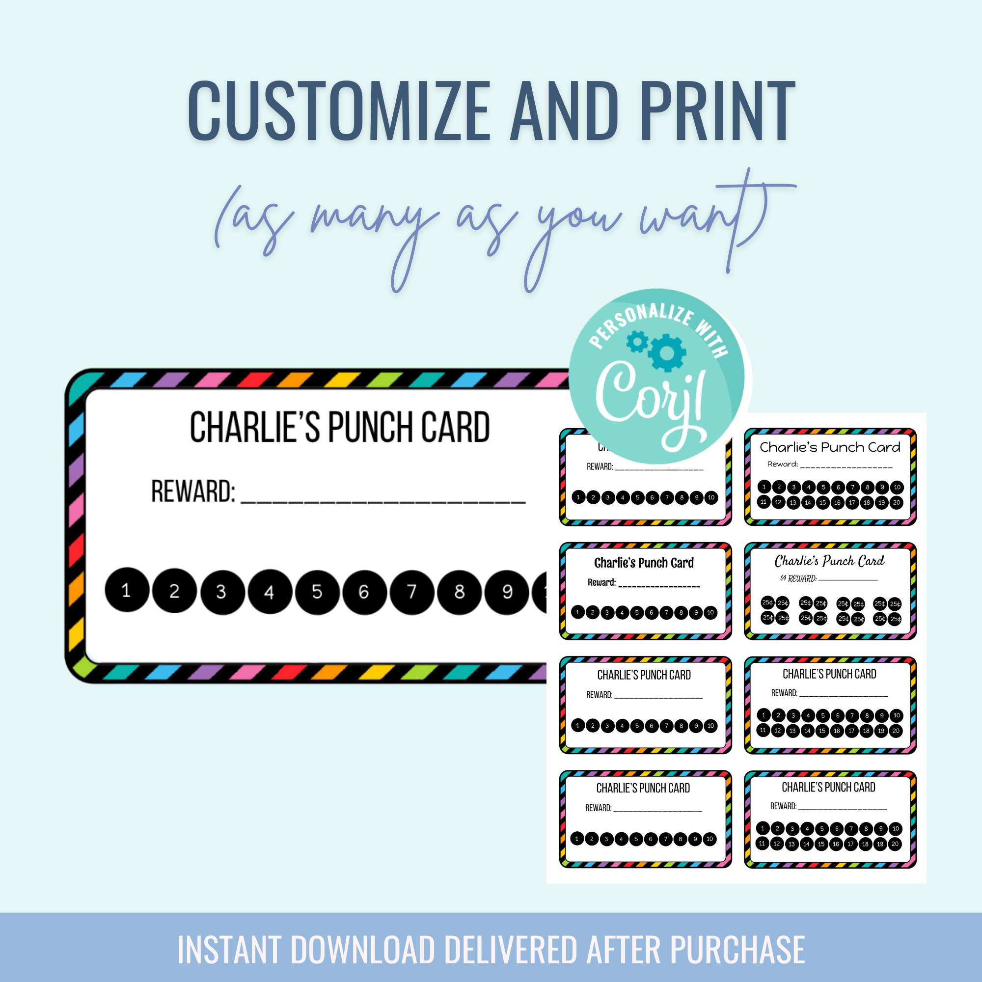 Printable: Kids Reward Earning Punch Card - Curious Baby Cards - DIGI - PUNCH