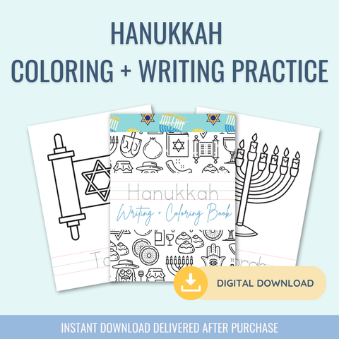 Hanukkah Theme: Writing Practice + Coloring Book