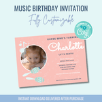 Printable: Music Themed Birthday Invitation - Curious Baby Cards - DIGI - BIR - MUSIC