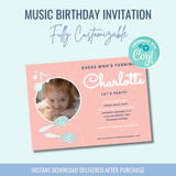 Printable: Music Themed Birthday Invitation - Curious Baby Cards - DIGI - BIR - MUSIC