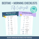 Printable: Bedtime & Morning Toddler Checklists - Curious Baby Cards - DIGI - CHECK