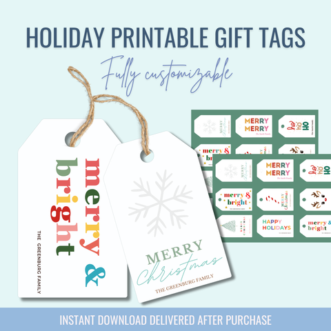 Holiday Printable Gift Tags (Fully Customizable)