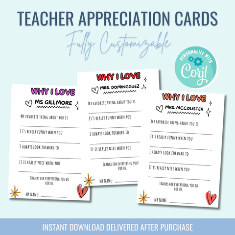 Printable: Teacher Appreciation Cards