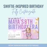 Printable: Swiftie - Inspired Birthday Invitation - Curious Baby Cards - DIGI - SWIFTB