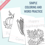 Thanksgiving Theme: Writing Practice + Coloring Book - Curious Baby Cards - Digital - Hanukkah
