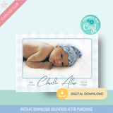 Printable: Birth Announcement Cards (Pink, Grey, and Blue) - Curious Baby Cards - DIGI - BIRTH