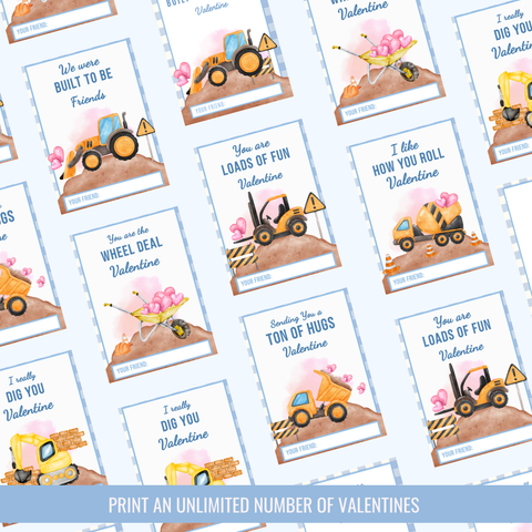 Printable: Valentine's Construction Truck (Set of 6 Designs)