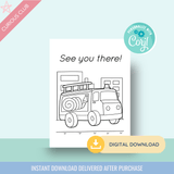 Printable: Firetruck Birthday Invitations - Curious Baby Cards - DIGI - BIR - FIRE