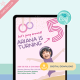 Printable: Gymnastics Birthday Invitation - Curious Baby Cards - DIGI - BIR - GYMN