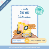 Printable: Valentine's Construction Truck (Set of 6 Designs) - Curious Baby Cards - DIGI - VAL - TRUCK