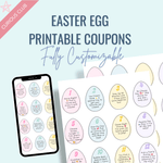 Printable: Easter Egg Coupons (Fully Customizable) - Curious Baby Cards - DIGI - EAS - COUP