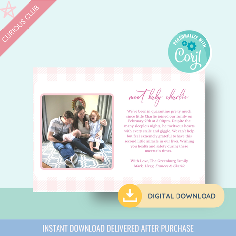 Printable: Birth Announcement Cards (Pink, Grey, and Blue)