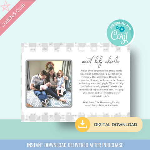 Printable: Birth Announcement Cards (Pink, Grey, and Blue)