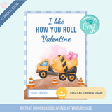 Printable: Valentine's Construction Truck (Set of 6 Designs) - Curious Baby Cards - DIGI - VAL - TRUCK